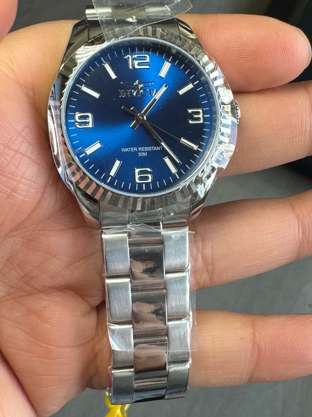 Invicta Silver Watch With Blue Dial And Stainless Bracelet